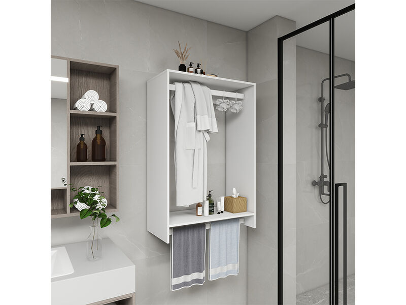 Wooden Modular Closet System, Wall Mounted Garment Rack Walk in Clothes Storage Cabinet Built in Closet Organization for Bedroom, White&nbsp;