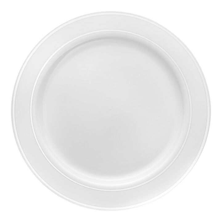 6" White with Silver Edge Rim Plastic Pastry Plates (240 plates)