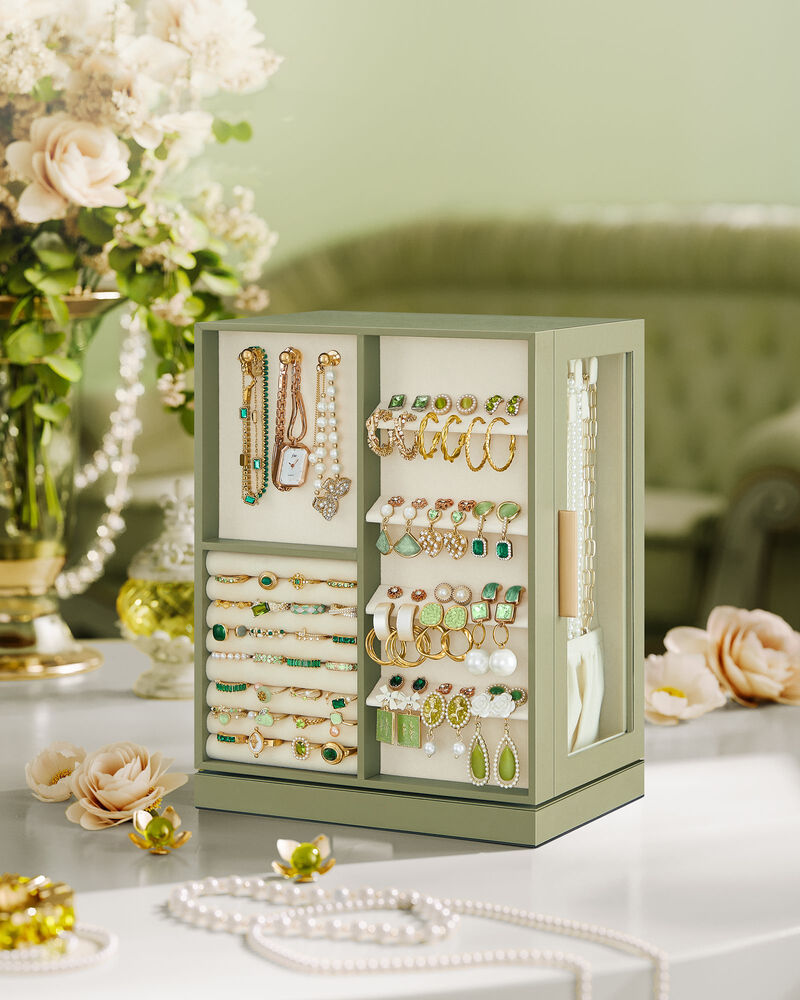360&deg; Rotating Jewelry Box with Multi-Layer Storage and Elegant Design