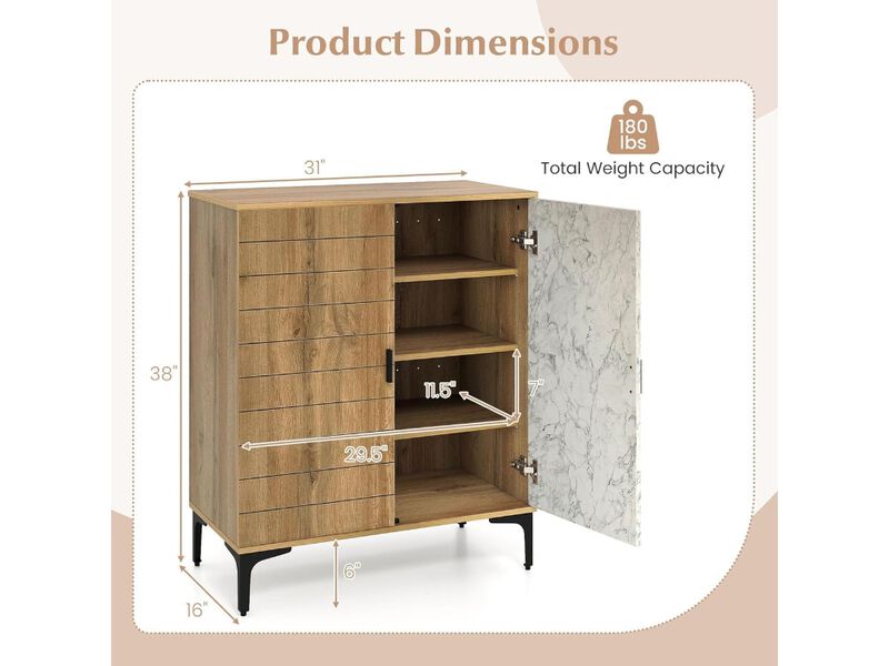 Entryway Wood Shoe Storage Cabinet 4 Tier Wooden Rack Marble image number 2