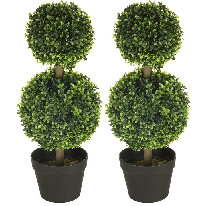 HOMCOM 2 Pack Artificial Boxwood Topiary Ball Trees for Indoor Outdoor