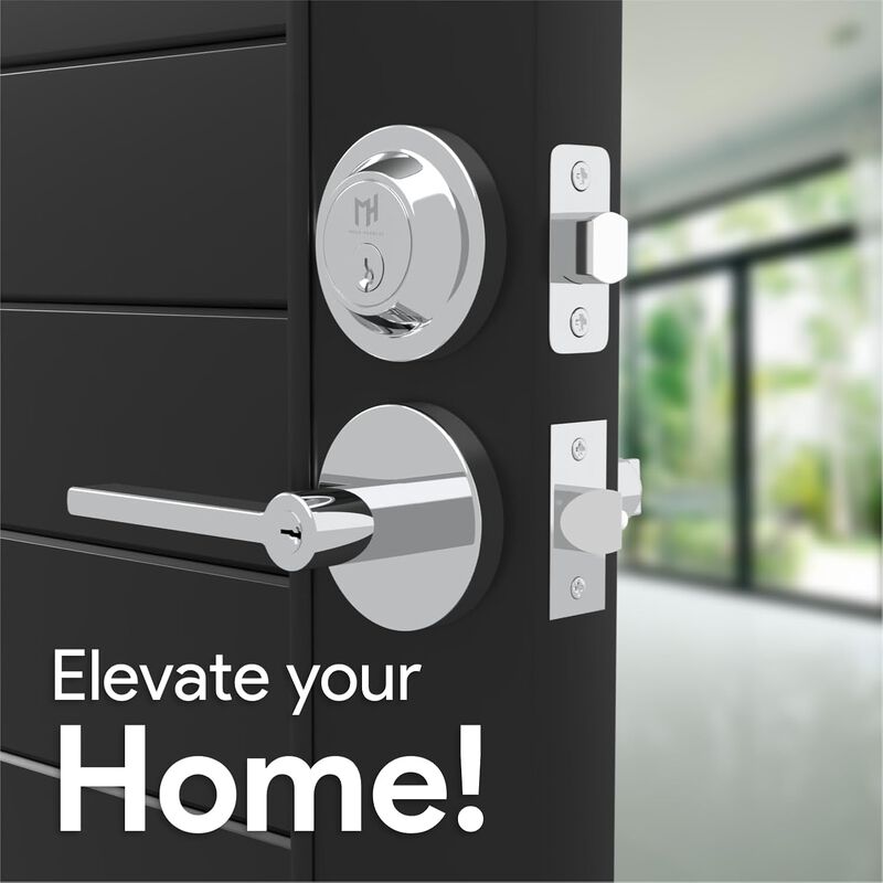 Mega Handles | Ralph Lever and Deadbolt Entry Combo | Polished Chrome