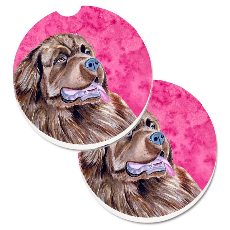 Caroline's Treasures Pink Newfoundland Set of 2 Cup Holder Car Coasters LH9354PKCARC, 2.56, Multicolor image number 0