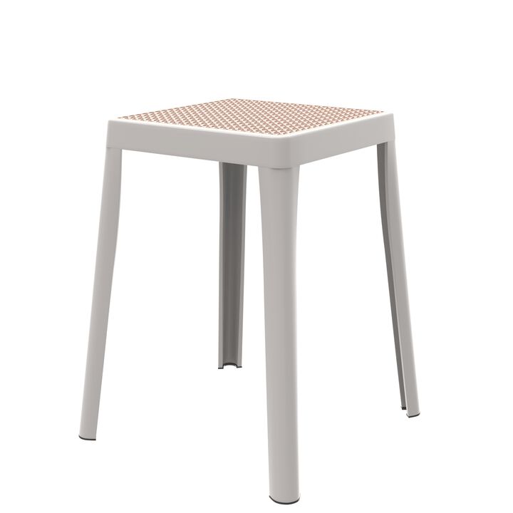 LeisureMod Tresse Stackable Square Dining Stool with Wicker Top, Lightweight Durable Design for Kitchen, Garden, Balcony, Cafe, Deck, or Terrace Use