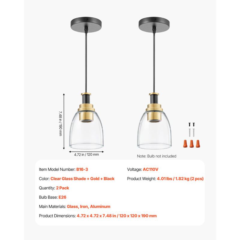 Set of 2 Pendant Light Adjustable Hanging Lights for Kitchen, Entryway, or Hallway image number 6