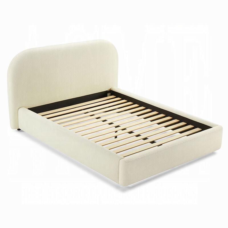 Ardie Full Bed, Low Profile Footboard, Plush Beige Upholstered Panel - Benzara