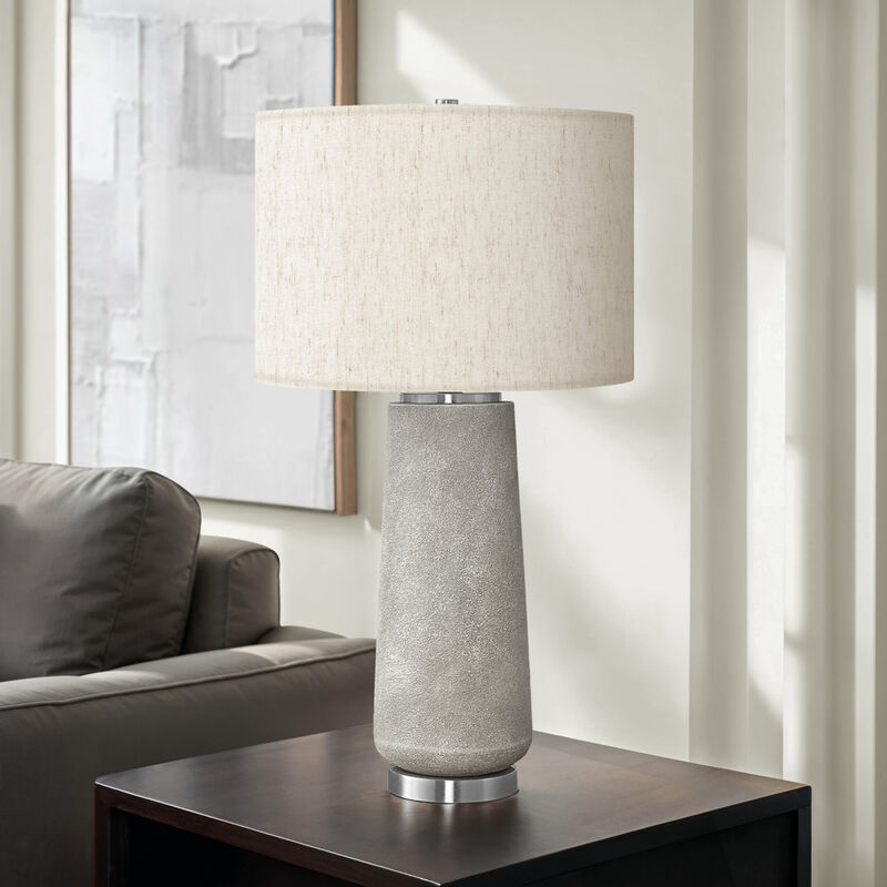 ELEMENT ACE Modern Textured Cylinder Base Table Lamp with Linen Drum Shade, 3-Way Rotary Switch Accent Lighting for Nightstand Living Room Side End Table image number 1