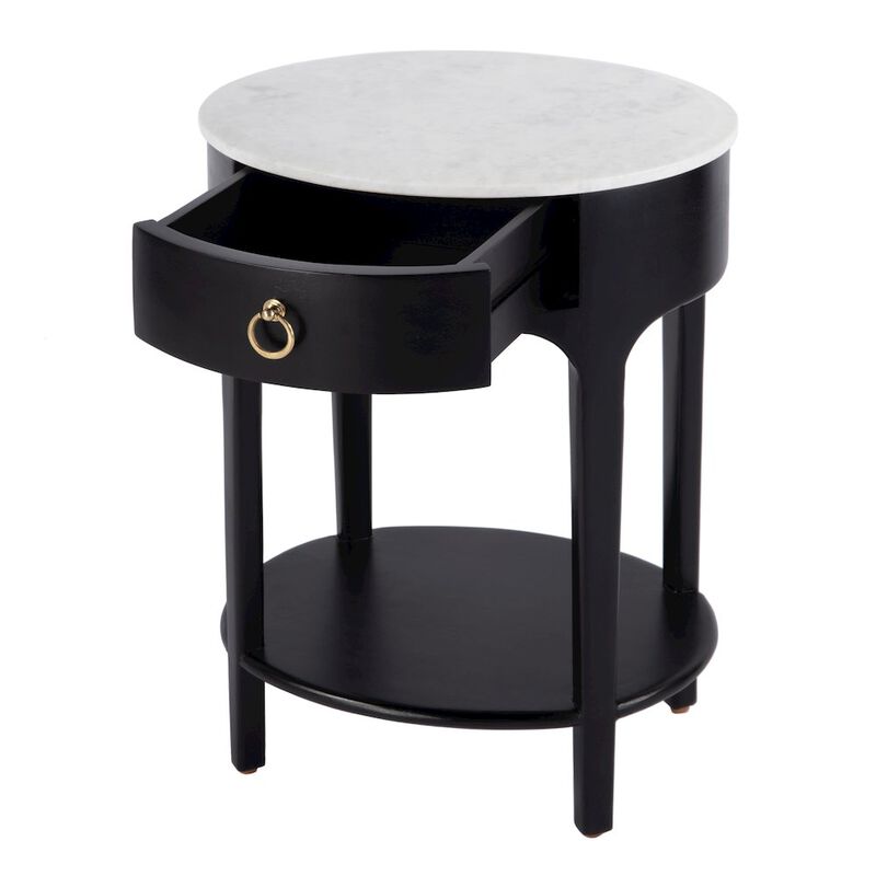 Butler Specialty Ellen 18.25 in. W Oval Marble and Wood 1 Drawer Nightstand, Black image number 2