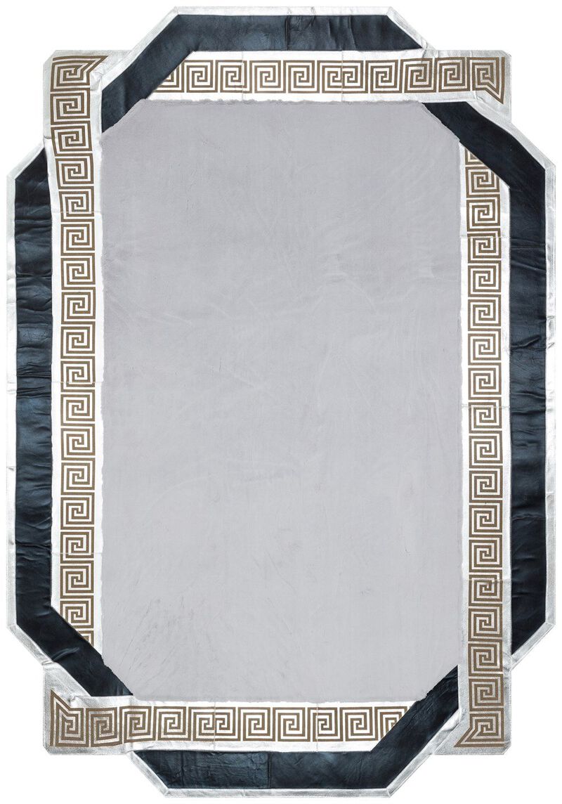 Irregular White and Black Plush Rug, Custom Size Soft Fur Carpet, Greek Border Shaggy Rug, Non Slip Carpet image number 0