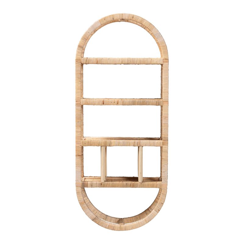 bali & pari Labonita Natural Rattan Wall Shelf  &ndash; 3-Tier Wall-Mounted Display Unit with Arching Frame for Entryway, Living Room, or Bathroom image number 2