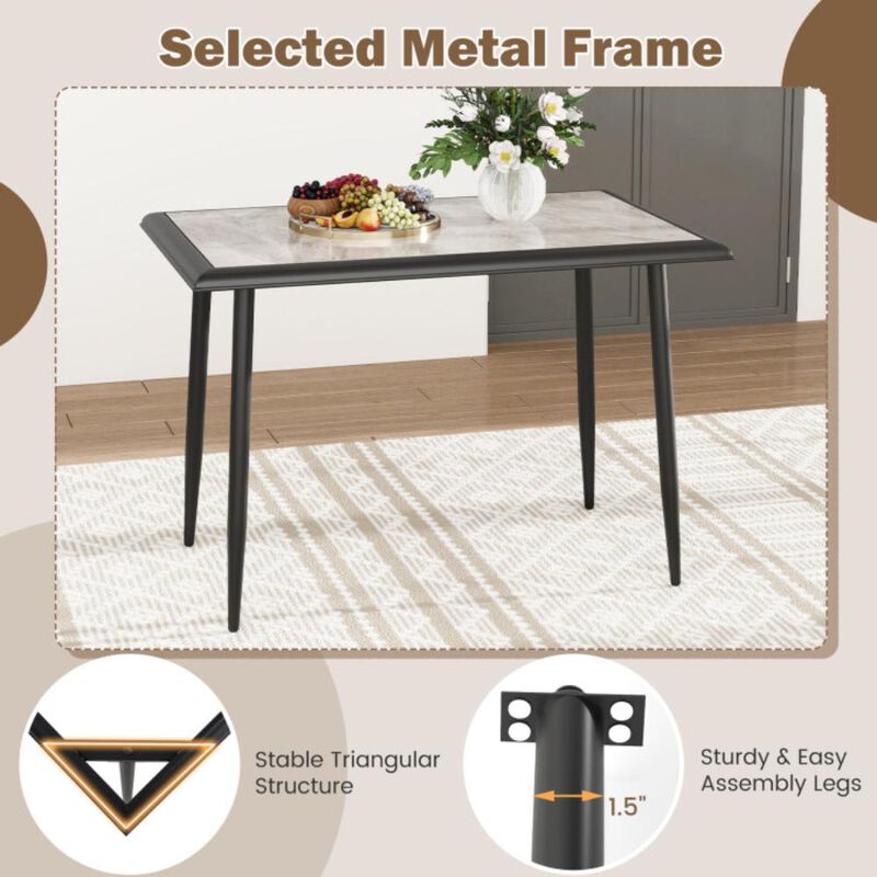 Hivvago Sintered Stone Dining Table Rectangular Kitchen Table with Metal Frame Indoor Modern Breakfast Table for Living Room Dining Room
