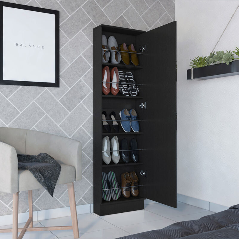 Cassidy Rectangle Tall Shoe Cabinet With Mirror Black Wengue