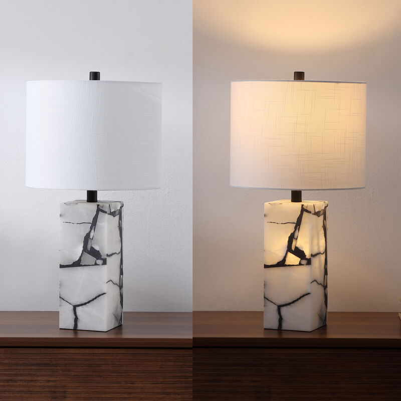 Elizabeth 24.25" Contemporary Coastal Alabaster LED Table Lamp with Body Night Light