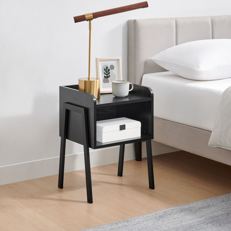 Kazuyo Mid-Century Modern Black Metal Two-Tier End Side Table
