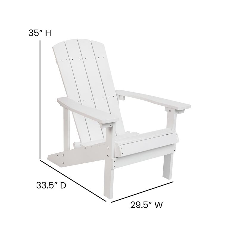 Flash Furniture Charlestown Commercial 2 Chair and Side Table Adirondack Set - White Poly Resin - Weather Resistant
