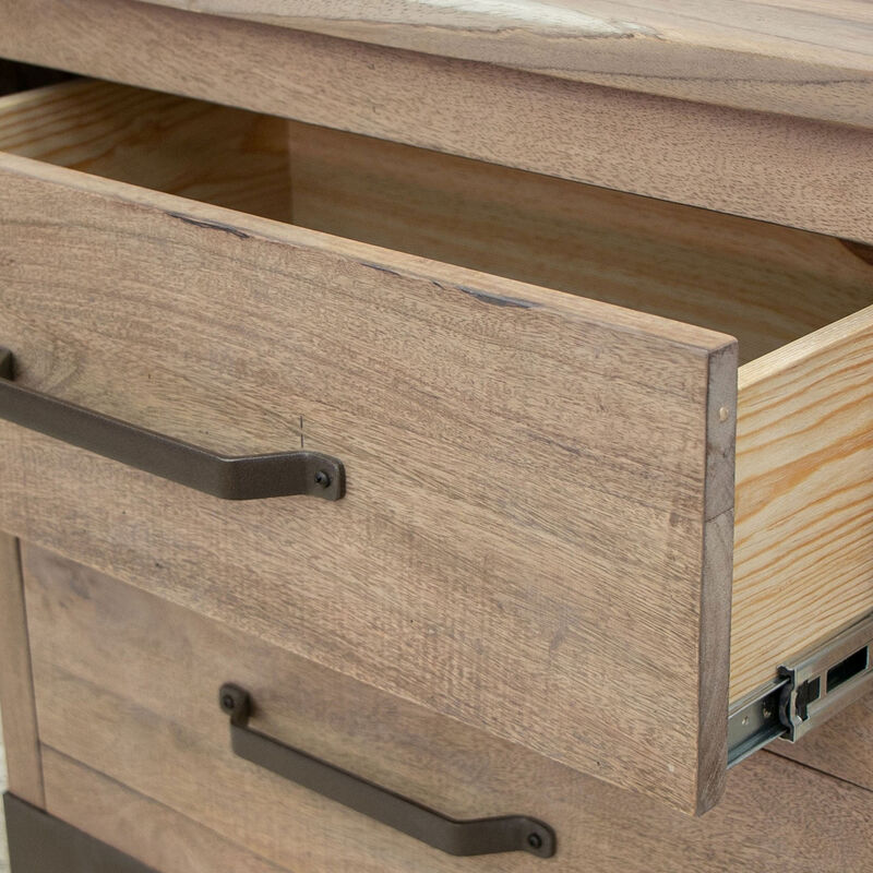 Umey 29 Inch Nightstand, Drawers, Metal Handles, Support Legs, Wood, Brown - Benzara