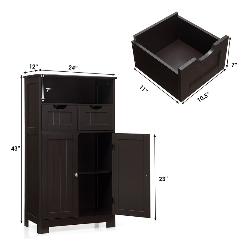 Costway Bathroom Floor Cabinet Wooden Storage Organizer w/Drawer Doors Espresso