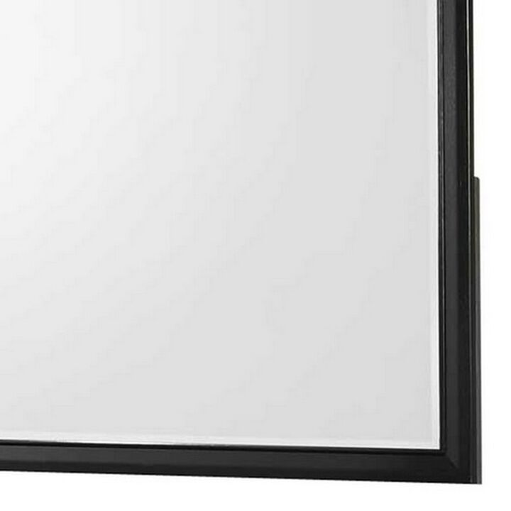 Rectangular Wooden Frame Dresser Top Mirror, Black and Silver-Benzara