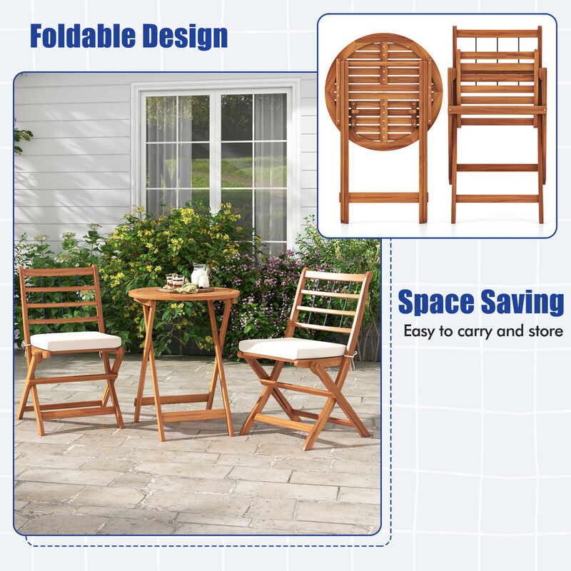 3 Pieces Acacia Wood Patio Bistro Set with Cushions