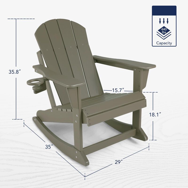 ABCPATIO Plastic Adirondack Chair - Rocking Adirondack Chairs with Cup Holder, Weather Resistant Seating for Patio, Porch, Deck,