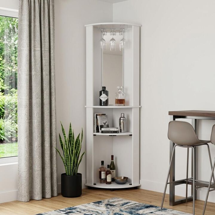 HomeRoots 75" White Wood Corner Bar Cabinet With Three Shelves