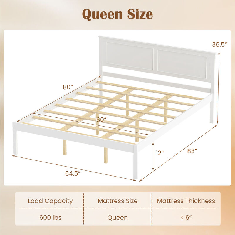 Farmhouse Wood Bed Frame with Headboard and Platform Design for Bedroom-White image number 2