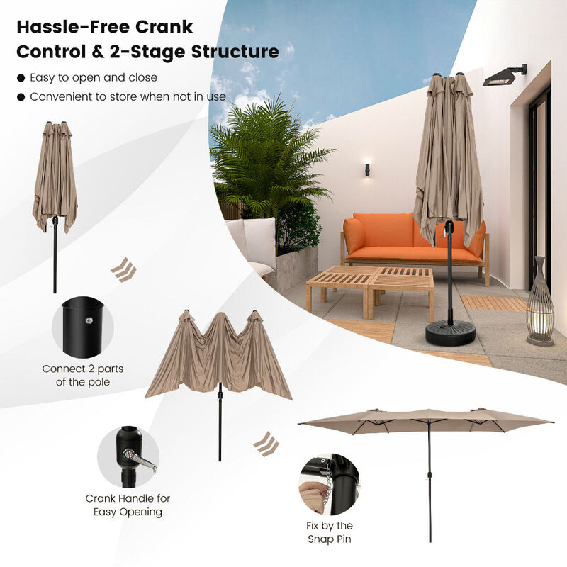 Double-Sized Patio Umbrella with Crank Handle and Vented Tops image number 7