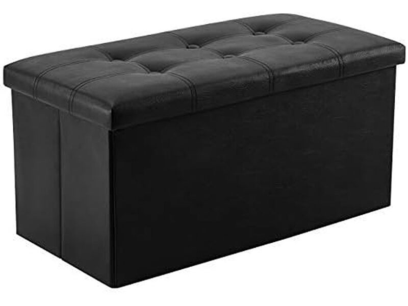 YOUDENOVA Faux Leather Black Footrest with Foam Padded Seat