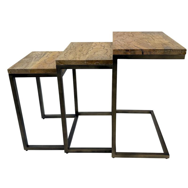 Carolina Chair & Table Electra 3 Piece Nesting Table Set - Electrified Wood - Brass - Indstrial Iron