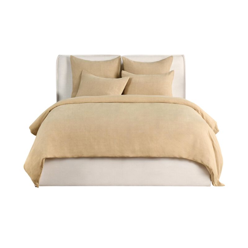 Paula King Size Duvet, Soft Ochre Amber Stone Washed Hemp, Cotton Back - Benzara