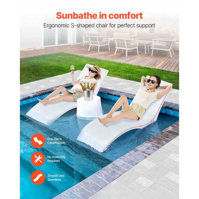 2-Piece In-Pool Lounge Chair Set for Shallow Water, Floating Pool Chaise Loungers-White image number 7