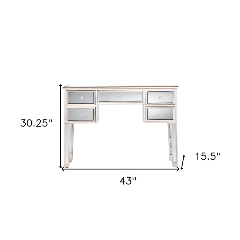 HomeRoots 43" Silver Mirrored Glass and Solid Wood Console Table With Five Drawers image number 3