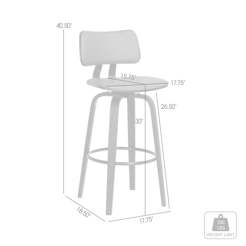 30" Swivel Black Wood Bar Stool in Gray Faux Leather with Black Metal image number 2