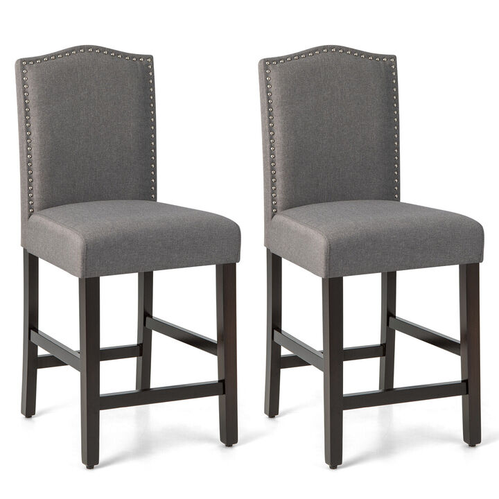 2 Pcs Fabric Nail Head Counter Height Dining Side Chairs Set