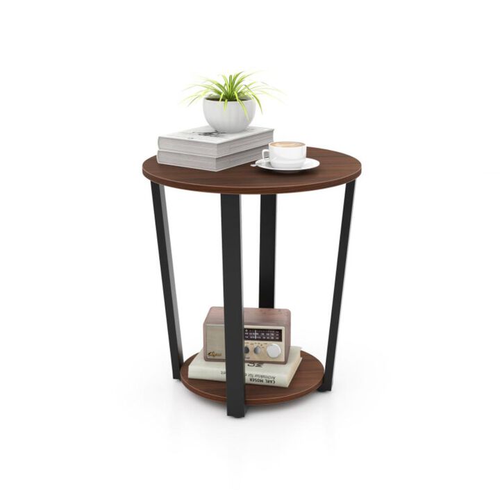 Hivvago Round End Table with Open Shelf and Metal Frame