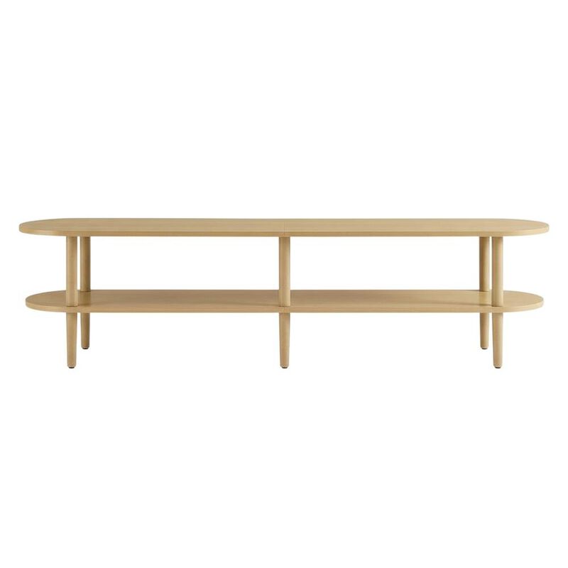 Brown wood TV stand with solid mango construction and oval design image number 1