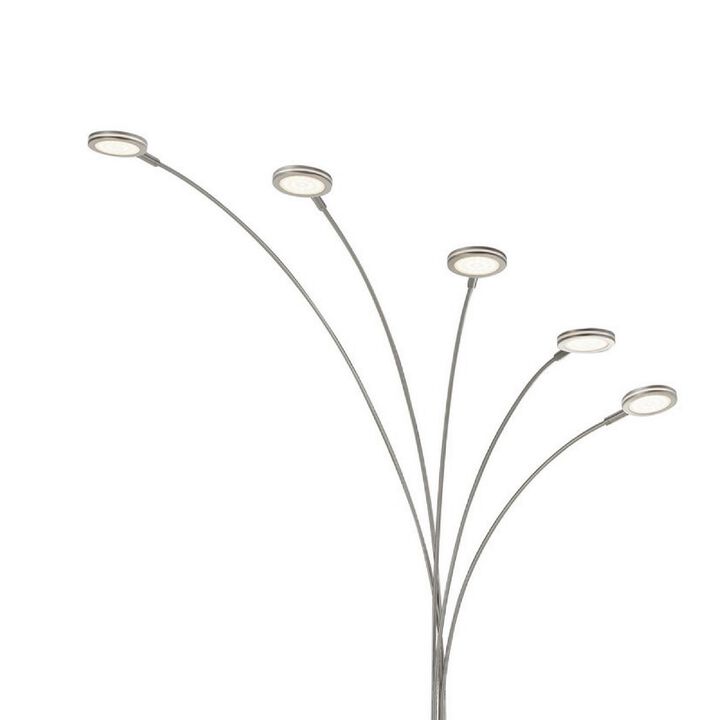 72 Inch Arched Floor Lamp with 5 Branched LED Lights, Silver-Benzara