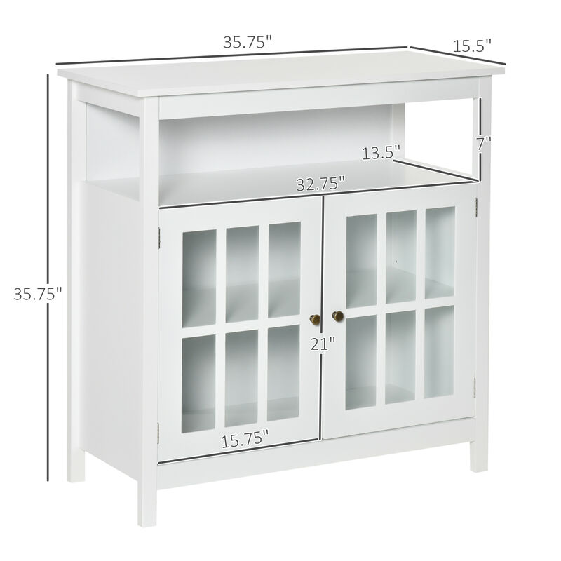 HOMCOM Sideboard Buffet Cabinet, Kitchen Cabinet with Open Shelf, Glass Doors and Adjustable Shelf, Accent Cabinet for Living Room, White