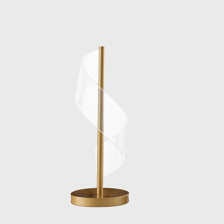 19 Inch Accent Table Lamp, S Design Wave Shade, Metal Base, White, Gold-Benzara