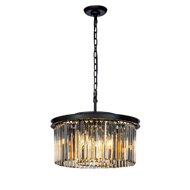 9-Light Modern 20" Matte Black 2-Tier Round Fringe Crystal Chandelier image number 0