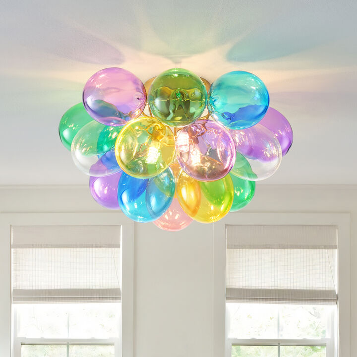 ELEMENT ACE Modern 3-Light Swirled Glass Bubble Flush Mount Ceiling Light Fixture, Compact Space-Saving Decorative Lighting for Bedroom, Nursery, Dining Room, Playroom