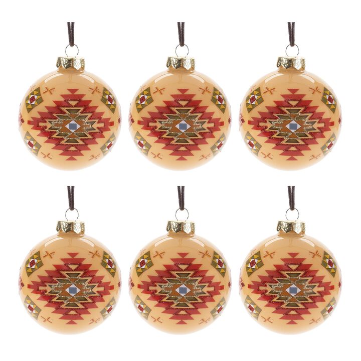 Set of 6 Western-Inspired Glass Ball Ornaments for Rustic Tree or Holiday Decor