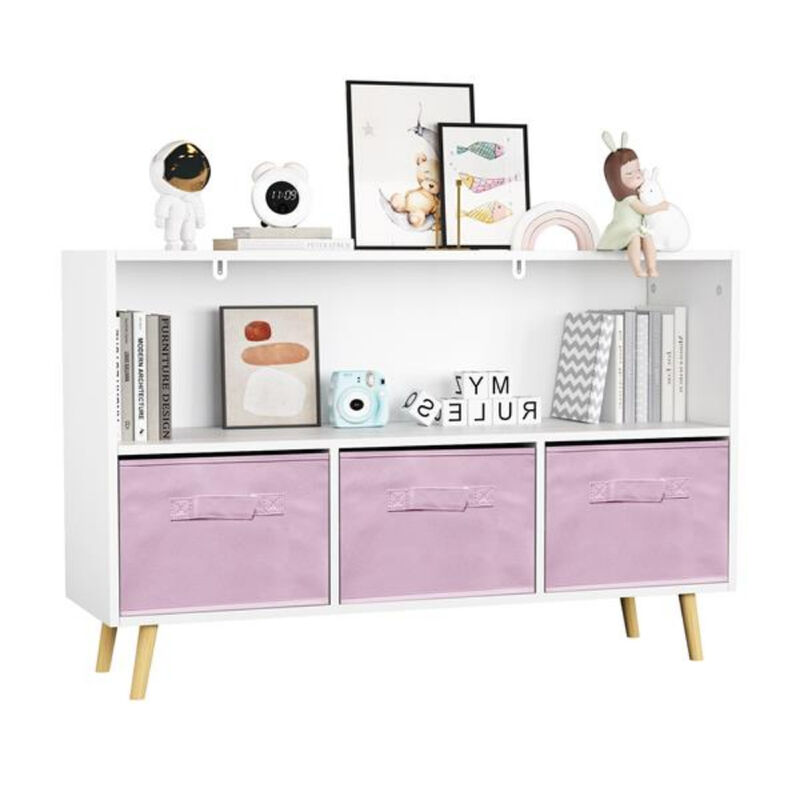 Kids Bookcase with Collapsible Fabric Drawers and Toy Storage Organizer