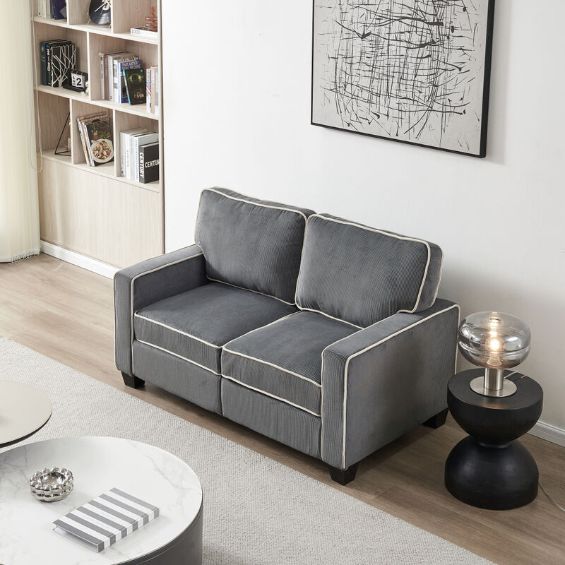Living Room Sofa Loveseat with Storage Dark Grey Corduroy image number 9