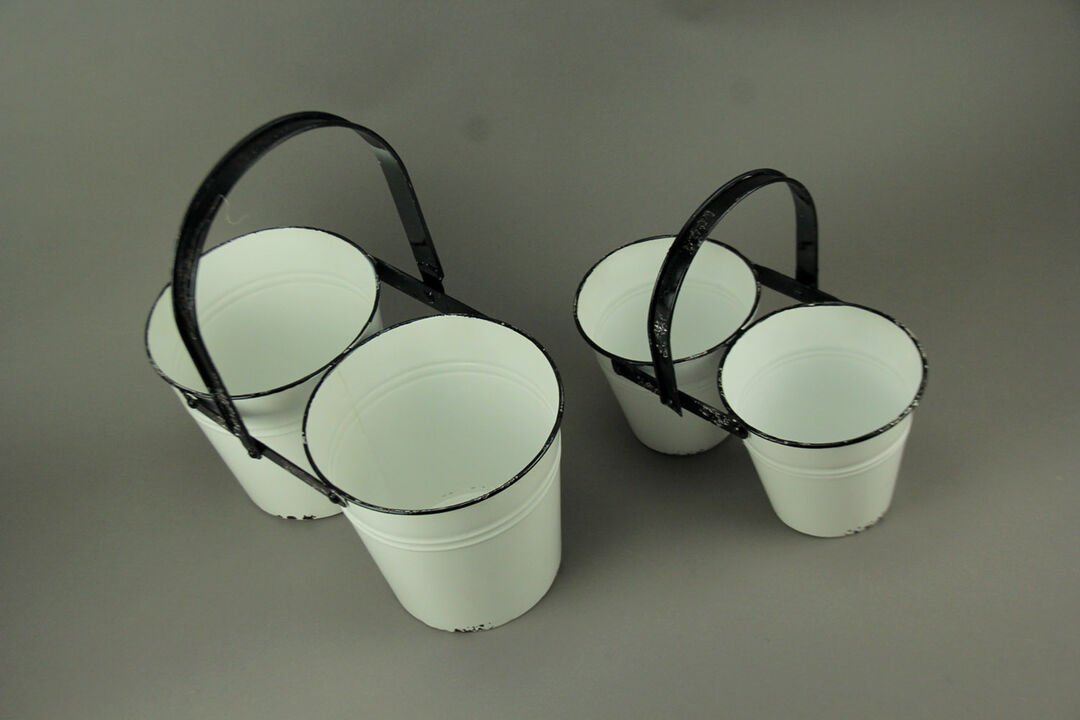 Rustic Black and White Metal Double Planters Set of 2