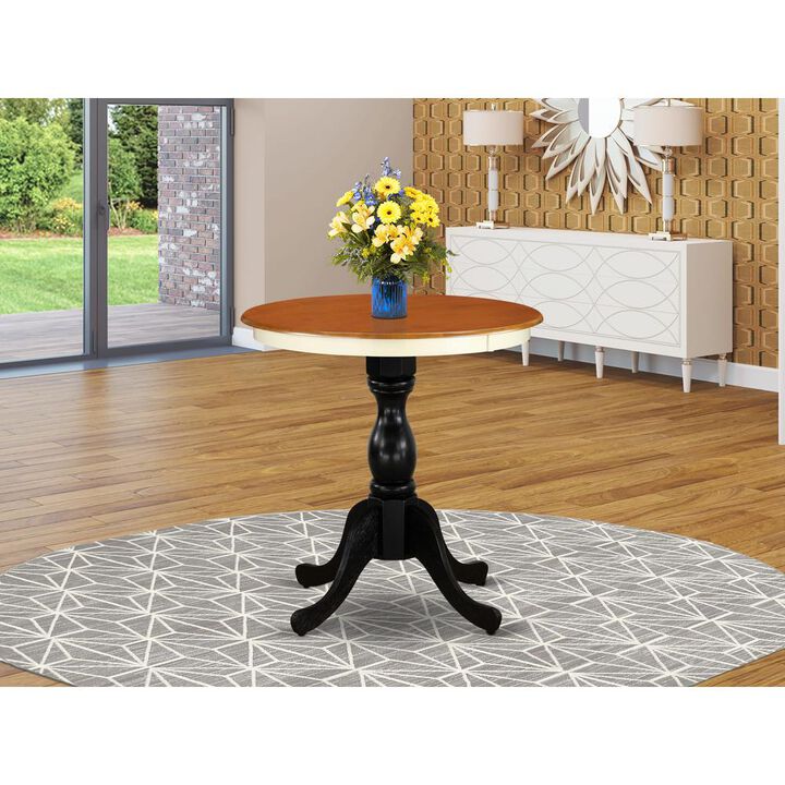 Round Kitchen Table for Small Space - Buttermilk Top & Black Pedestal