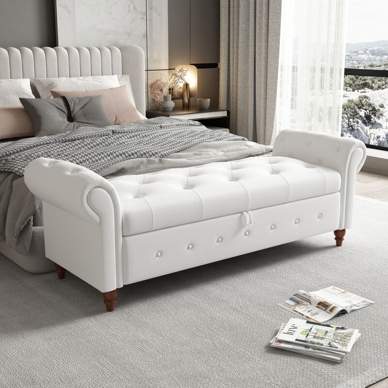 Streamdale 63'' Bed Bench Cream White Fabric image number 1
