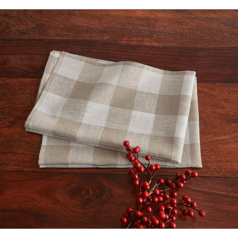 Solino Home 100% Pure Linen Kitchen Towels 16.5 x 26.5 Inch Set of 2 - Buffalo Check