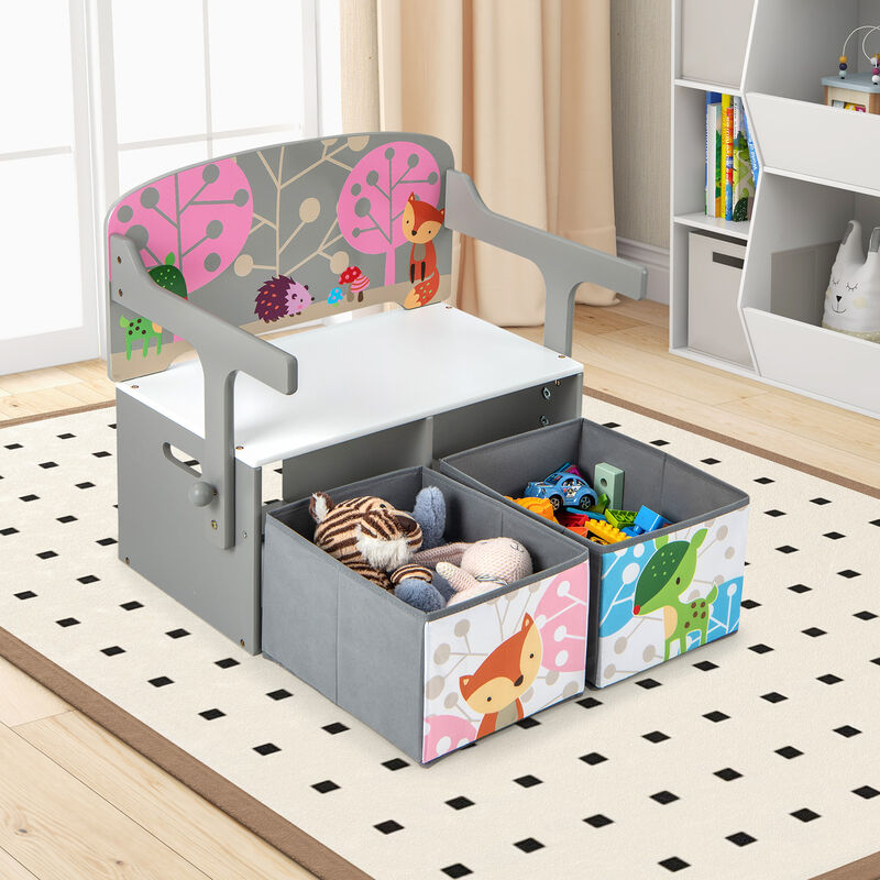 Kids Convertible Activity Bench with 2 Removable Fabric Storage Bins