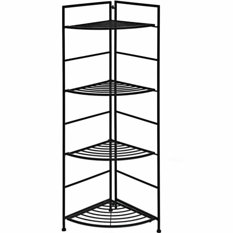 Hivvago 4 Tier Folding Metal Shelf Plant Stand Storage Open Shelf Corner Display Rack